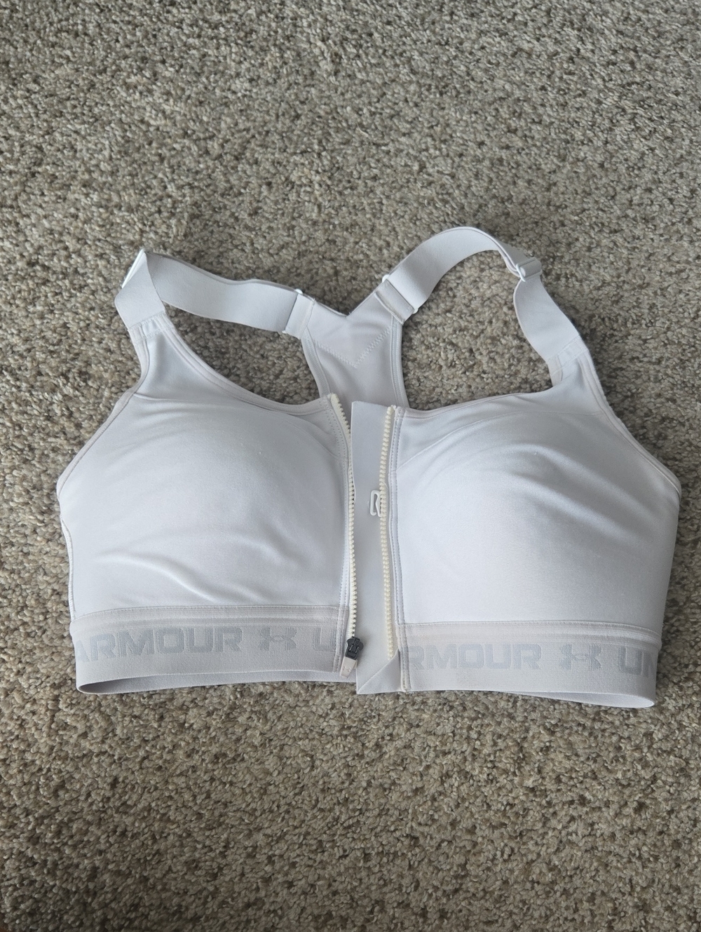 Under Armour White Front-Zip High Support Sports Bra